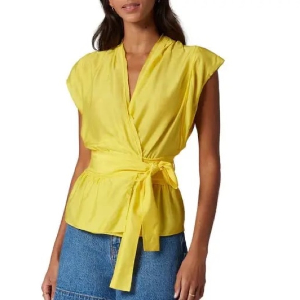 Joie Yellow Wrap Cap-Sleeve Top